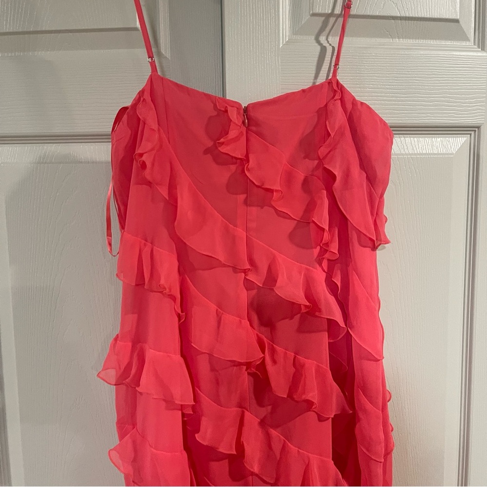 Gianni Bini NWT Taylor Chiffon Coral Watermelon Ruffle Dress Spaghetti Straps 12 - Picture 8 of 16